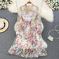 Autumn Bowknot Stand Collar Polka Dot Lace A Line Dress      S4940