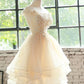 Champagne Lace Tulle Short Prom Dress, Homecoming Dress      S3523