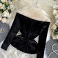 Stylish velvet tops long sleeve see through tops    S2534