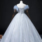 Blue Tulle Beads Long Prom Dress, Elegant A-Line Evening Party Dress       S7313