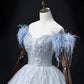 Blue Tulle Beads Long Prom Dress, Elegant A-Line Evening Party Dress       S7313
