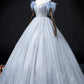 Blue Tulle Beads Long Prom Dress, Elegant A-Line Evening Party Dress       S7313