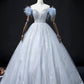 Blue Tulle Beads Long Prom Dress, Elegant A-Line Evening Party Dress       S7313