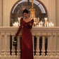 Red long-sleeved satin dress sexy party dress    S5513