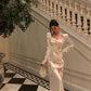 Square neck satin dress new design long sleeve party dress      S5576
