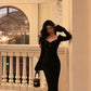 Black mermaid knitted dress women evening party dress    S5510