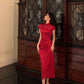 New Chinese style red cheongsam dress women evening party dress    S5509