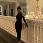 Black off-the-shoulder knitted dress for women new high-neck party dress      S5556