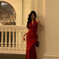 Red printed halter neck dress party dress    S5521