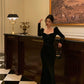 Retro velvet dress for women new style square neck mermaid party dress      S5570