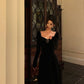 Black velvet dress for women A-line party dress      S5546