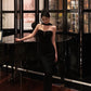 Black halter neck knitted dress, party dress    S5520
