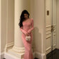 Pink knitted dress for women new style mermaid long party dress      S5578