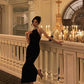 Diamond halter neck velvet dress women evening party dress    S5506