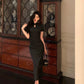 Black cheongsam dress for women new style jacquard satin party dress     S5589