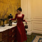 red square neck dress new retro long dress      S5557