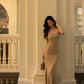 Gentle square neck long-sleeved dress party dress      S5566