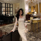 Lace splicing long-sleeved dress for women new style V-neck mermaid long dress      S5550