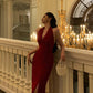 Red sexy halter neck dress retro slit party dress      S5573