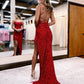 Cute Mermaid Scoop Neck Red Sequins Long Prom Dresses    S2453