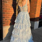 Light Blue Corset Lace Tiered Tulle Long Formal Dress         S2496