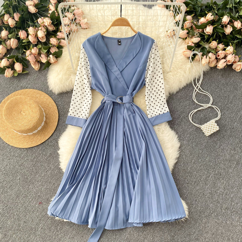 Cute v neck long sleeve dress A line fashion dress     S214