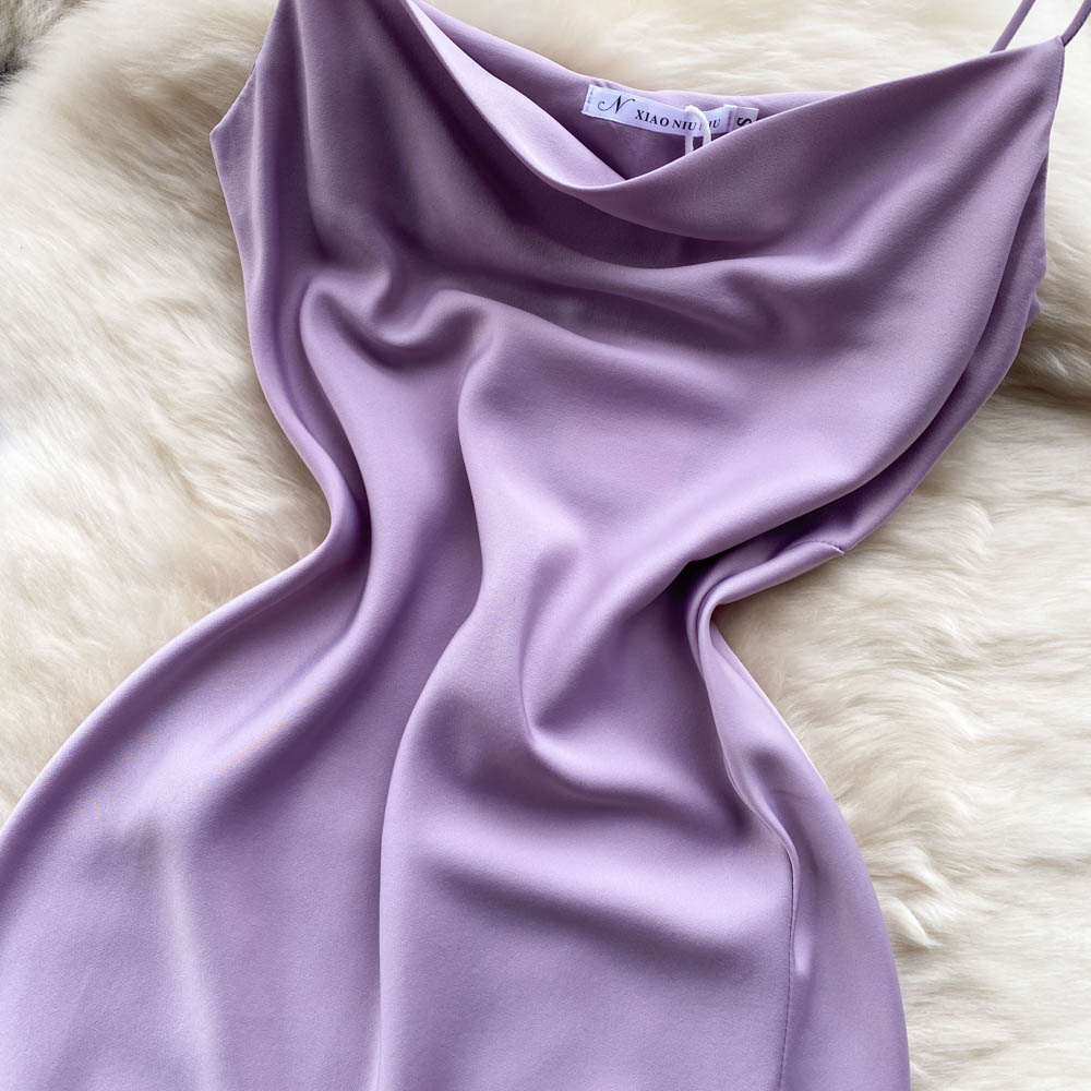 Purple satin fashion dress    S323