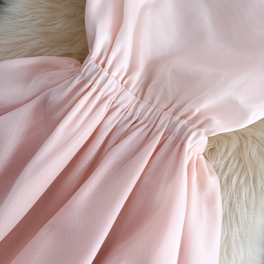 Pink tulle short backless dress fashion girl dress    S335