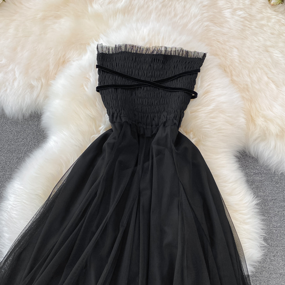 Black tulle off shoulder dress fashion girl dress     S521