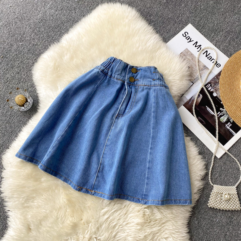 Simple denim skirt blue A line skirt      S431