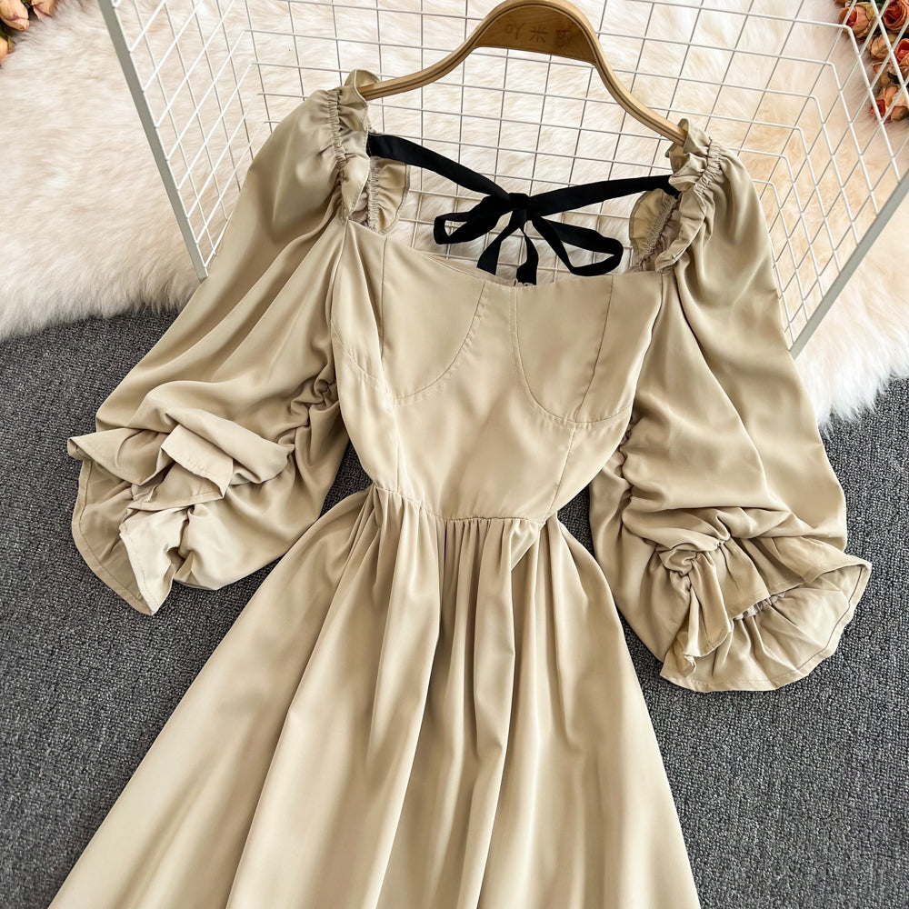 Cute bow puff sleeve dress     S246