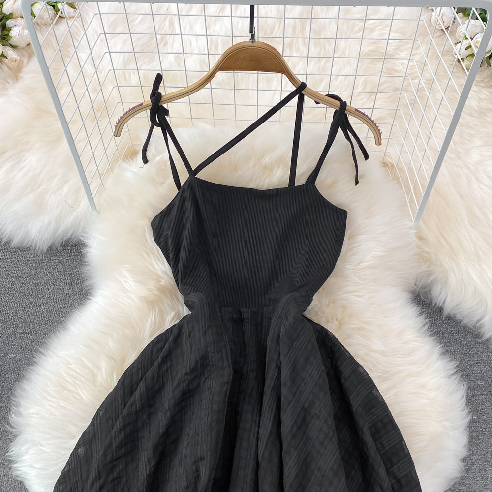 Black irregular backless dress A line fashion dress    S463