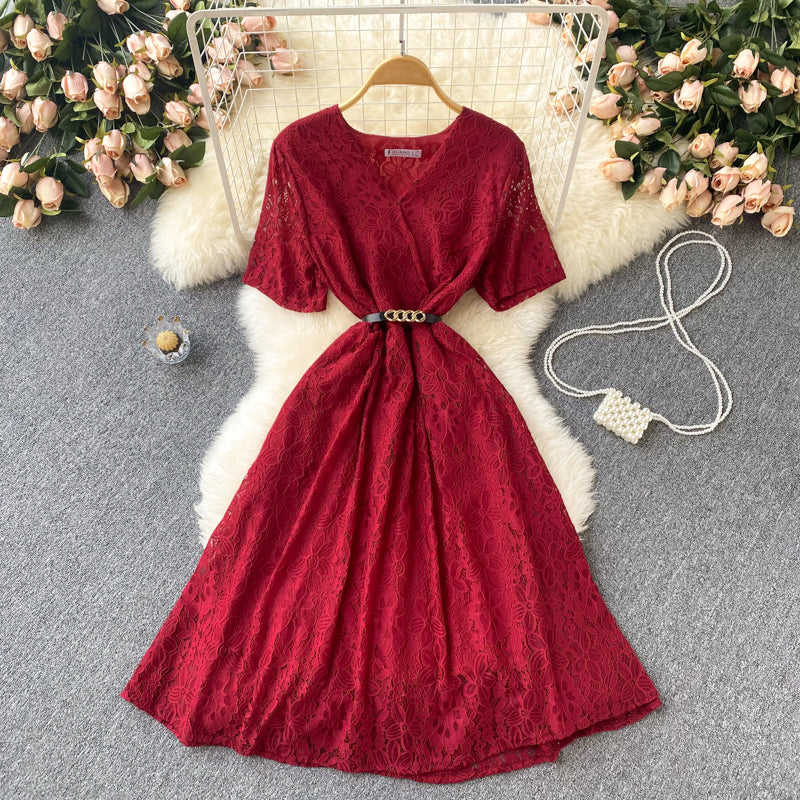 Cute v neck lace short dress A line fashion dress     S439