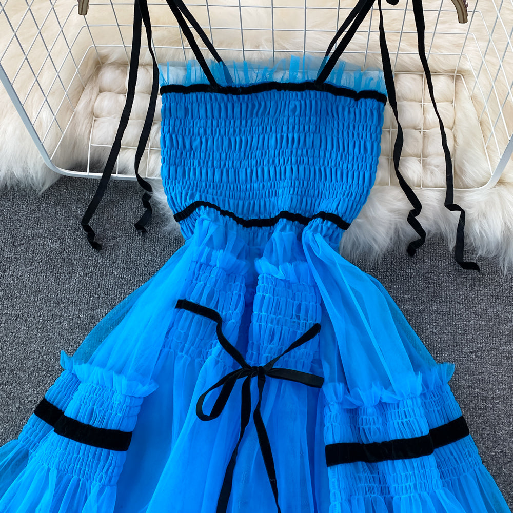 Blue tulle short A line dress party dress    S454