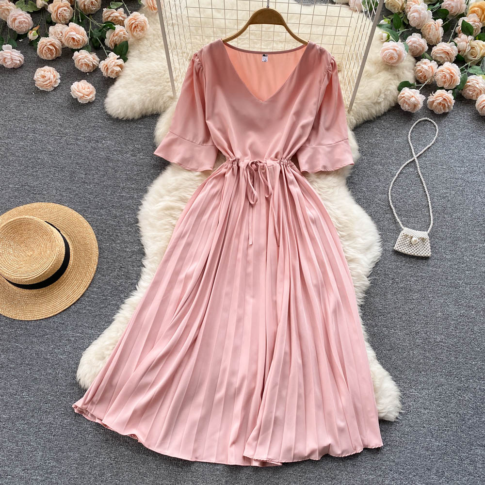 Simple v neck A line dress fashion dress     S347