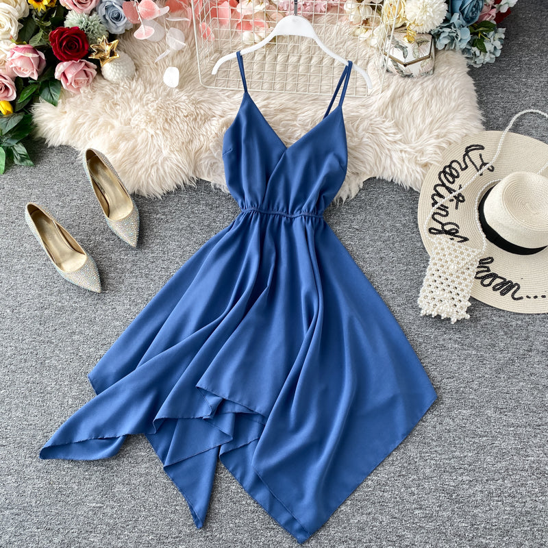 Cute A line v neck chiffon irregular dress    S378