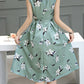 High Waist A-Line Floral Print Sleeveless Dress  S539
