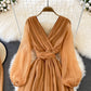 Cute v neck soft chiffon dress fashion girl dress and scarf     S274