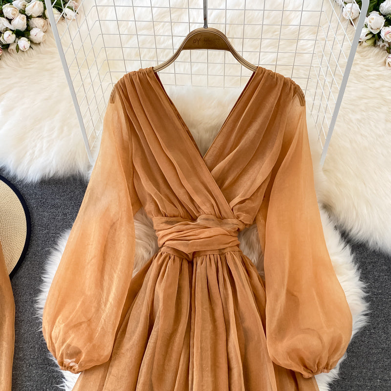 Cute v neck soft chiffon dress fashion girl dress and scarf     S274