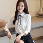Cute Bow Knot White Long Sleeve Chiffon Blouse       S546