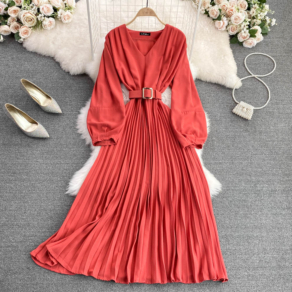 Simple v neck long sleeve dress fashion dress    S184