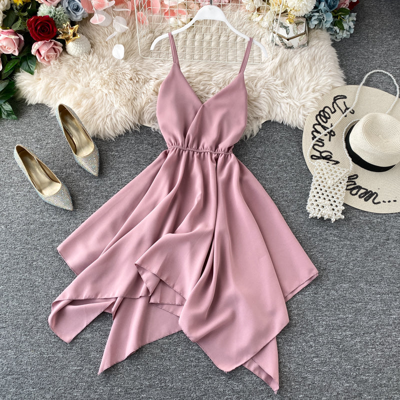 Cute A line v neck chiffon irregular dress    S378