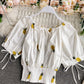 Cute summer puff sleeve applique top    S36