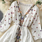 A line v neck embroidery long sleeve dress     S70