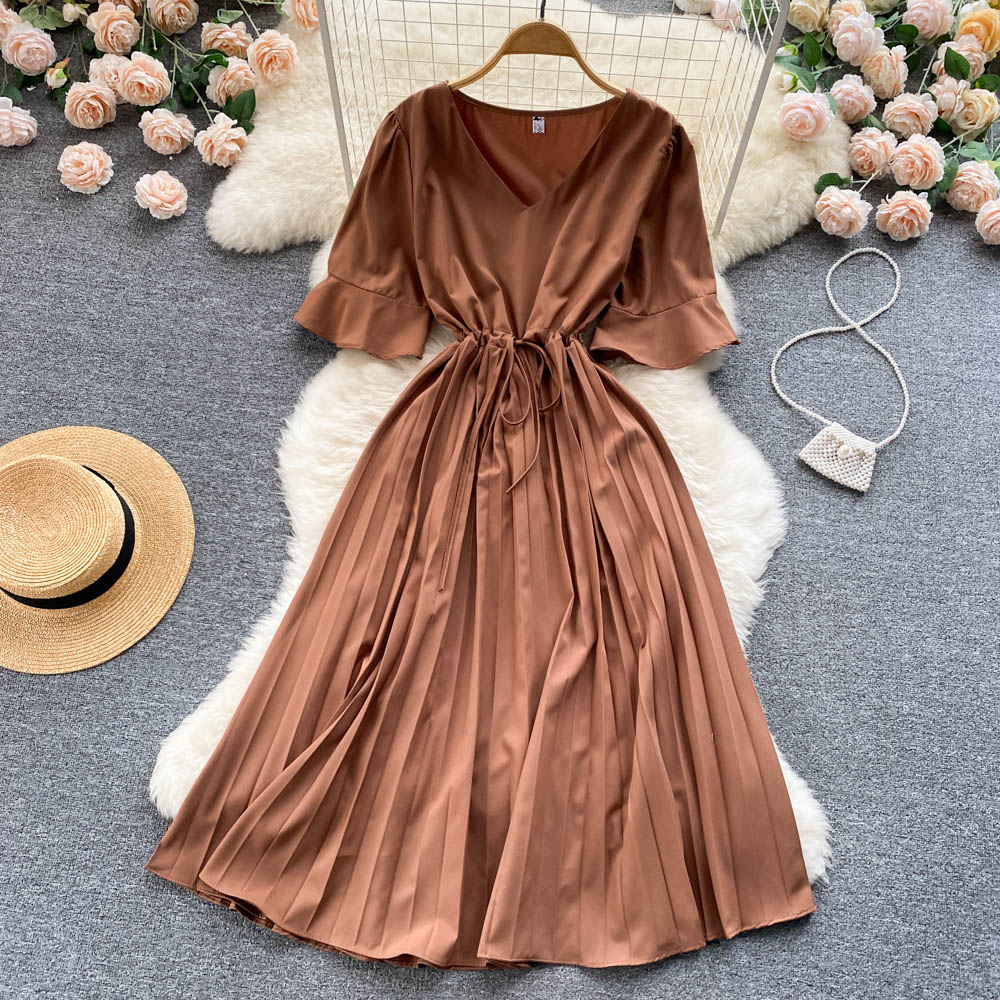 Simple v neck A line dress fashion dress     S347