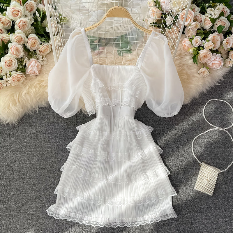 Cute bow dress white A line fashion dress   S511