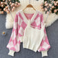 Cute diamond knit cardigan short sweater crop tops   S590