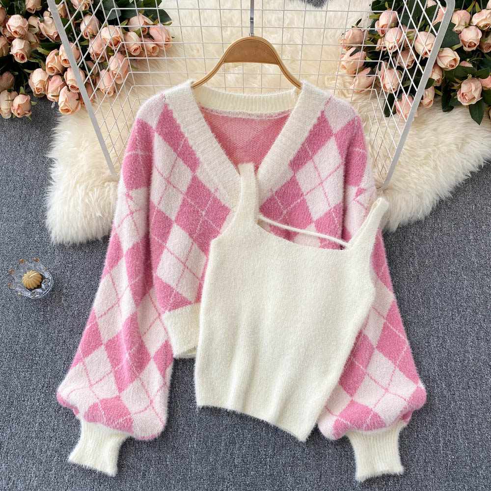 Cute diamond knit cardigan short sweater crop tops   S590