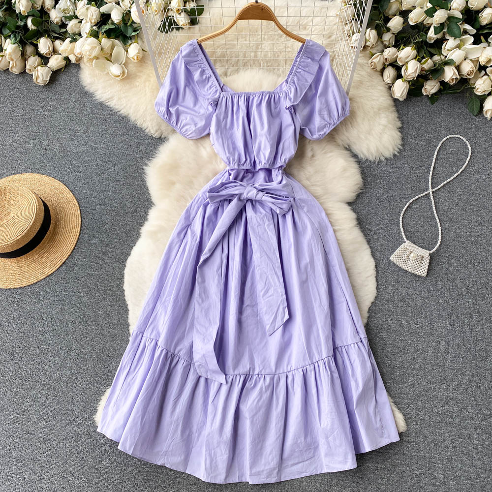 Purple A-line short dress fashion dress     S305