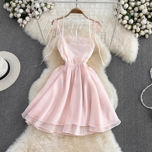 Pink tulle short backless dress fashion girl dress    S335